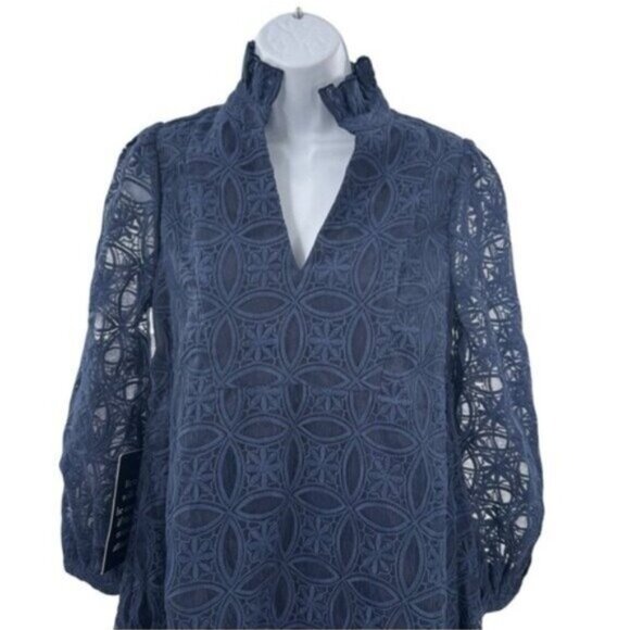 Tuckernuck NEW Navy Organza Lace Formal Palmerston Long Sleeve Mini Dress S - Picture 6 of 12